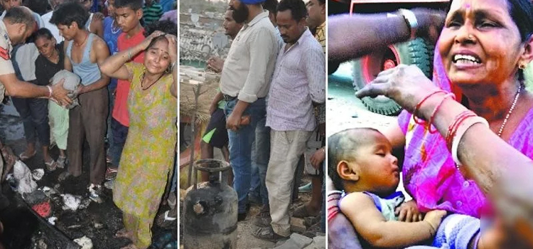 गैस सिलेंडरों से होते रहे धमाके, एक-एक कर 15 झुग्गियां जली, कई लोग झुलसे