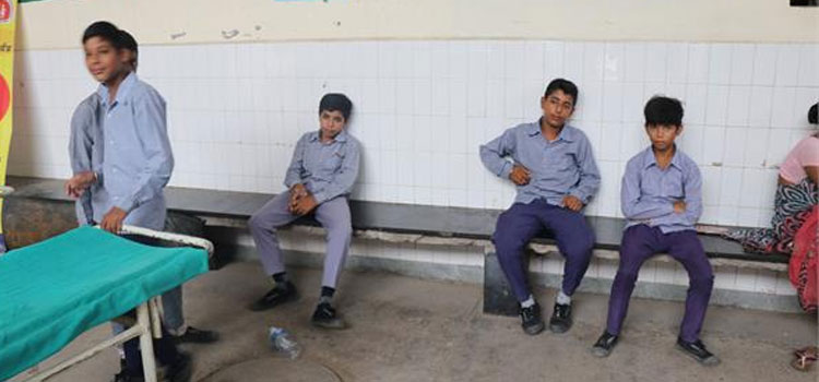 School children with mosquito sting and wild grass allergies